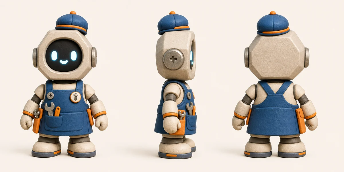 Screw Xiaoer mascot — three-view character sheet